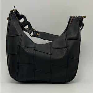 Time And Tru Alice Women's Tote Shoulder Bag Black Zipper Geometric Gold